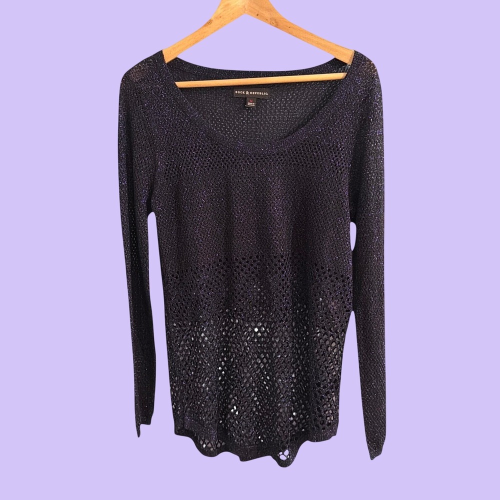 Rock and Republican Open Knit Loose Knit Navy Blue Scoop Neck‎ Long Sleeve Top